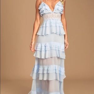 Lulus Frill of a Lifetime light blue tiered chiffon maxi dress